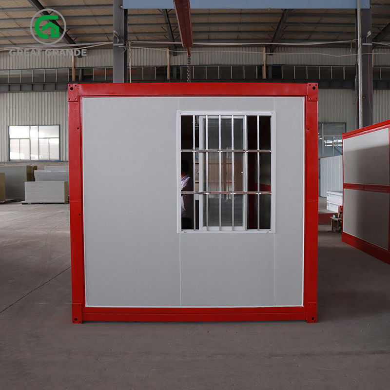 Prefabrik Katlanır Konteyner Ev Kırmızı Çerçeve Yan Cam Kapı Galvanizli Çelik Çerçeve Desteği