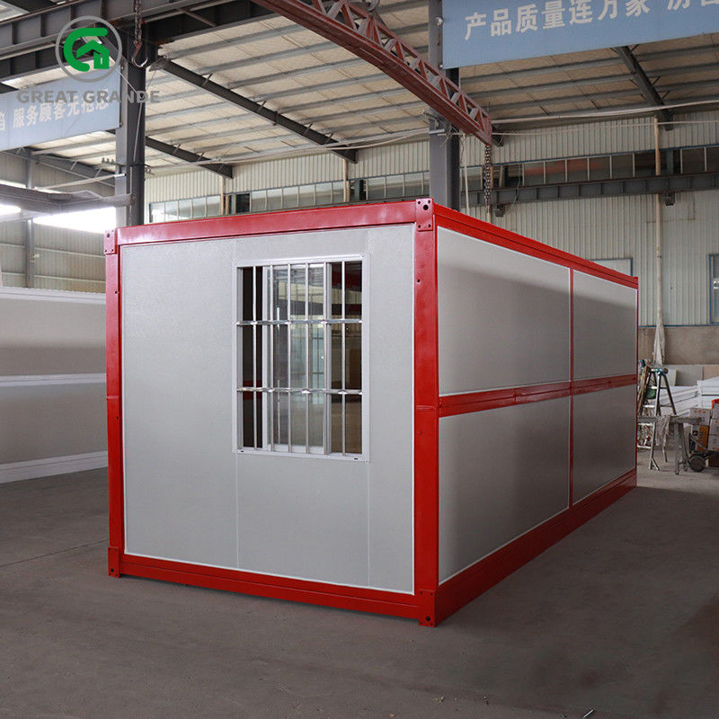 Prefabrik Katlanır Konteyner Ev Kırmızı Çerçeve Yan Cam Kapı Galvanizli Çelik Çerçeve Desteği