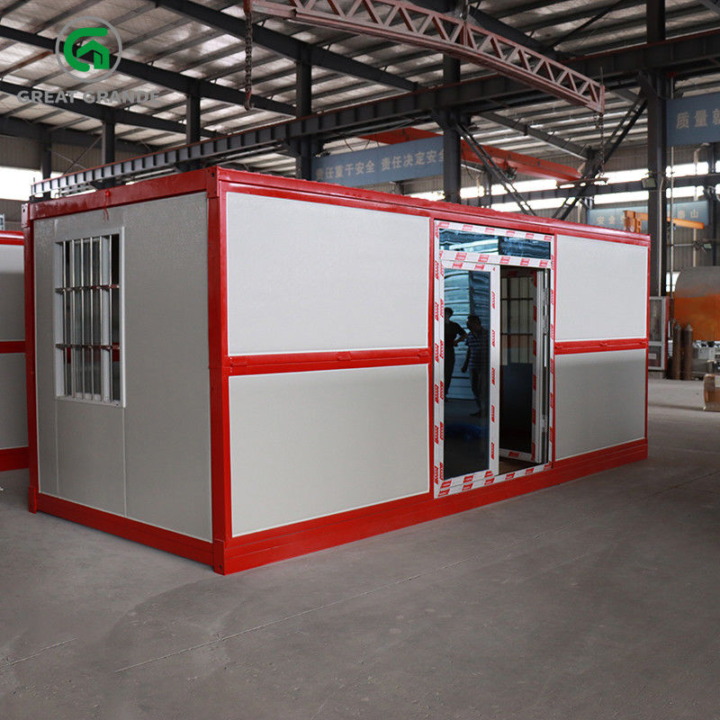 Prefabrik Katlanır Konteyner Ev Kırmızı Çerçeve Yan Cam Kapı Galvanizli Çelik Çerçeve Desteği