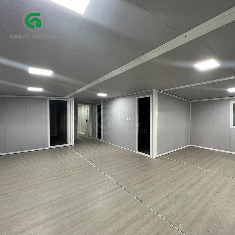 40ft Genişletilebilir Konteyner Sığınak Beyaz Çerçeve Gri Duvar Paneli Kırık Köprü Alüminyum Kapı